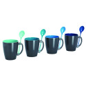 SET DE 4 MUGS 35 CL ET CUILLERES GRIS / BLEU