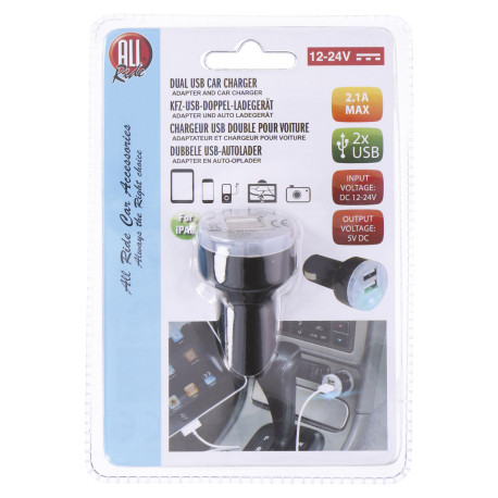 CHARGEUR USB DOUBLE 12/24V PL NOIR