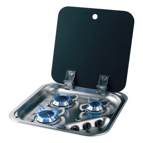 PLAQUE DE CUISSON 3 FEUX + COUVERCLE Largeur : 450 MM - Hauteur : 40+40 MM