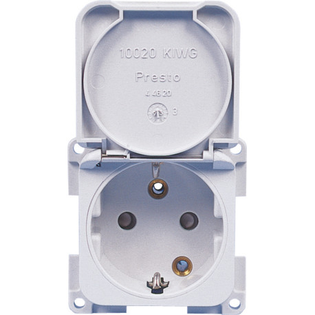 PRISE*** 220V BLANC SCHUKO AVEC COUV.