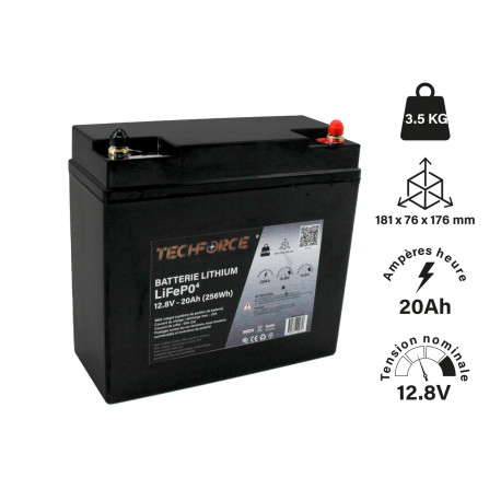 BATTERIE LITHIUM LIFEPO4 12 V 20Ah TECHFORCE