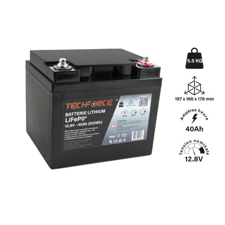BATTERIE LITHIUM LIFEPO4 12 V 40Ah TECHFORCE