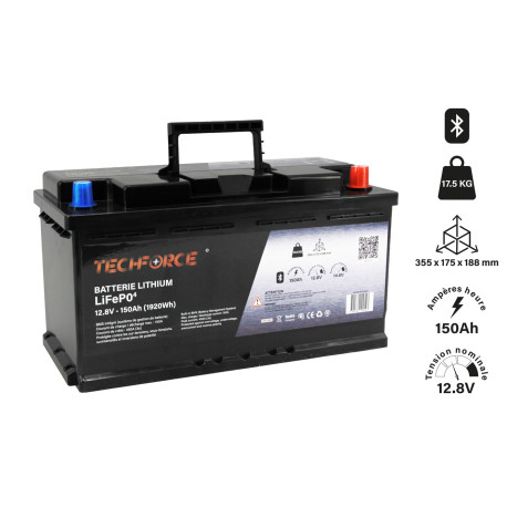 BATTERIE LITHIUM LIFEPO4 12 V 150Ah BLUETOOTH TECHFORCE