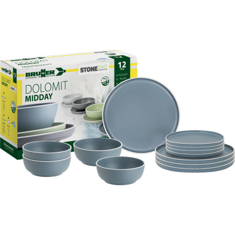 PACK VAISSELLE MIDDAY DOLOMIT BLEU 12 PIECES STONE TOUCH ANTIGLISSE BRUNNER