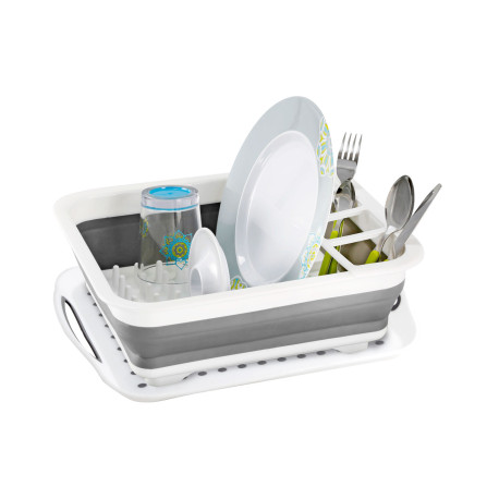 EGOUTTOIR A VAISSELLE PLIABLE AVEC PLATEAU DROPPER FOLD-AWAY GRIS BLANC BRUNNER