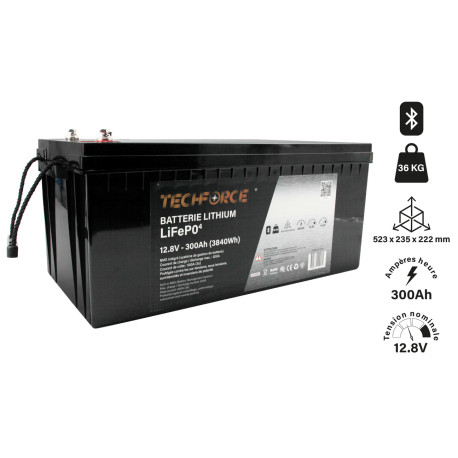 BATTERIE LITHIUM LIFEPO4 12 V 300Ah SOUS LE SIEGE BLUETOOTH TECHFORCE