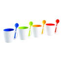 SET DE 4 MUGS 35 CL ET CUILLERES BLANC/MULTICOLORE