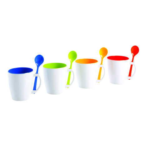 SET DE 4 MUGS 35 CL ET CUILLERES BLANC/MULTICOLORE