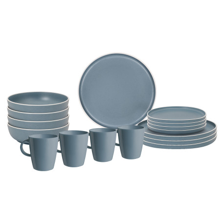 PACK VAISSELLE LUNCH BOX DOLOMIT BLEU 16 PIECES STONE TOUCH ANTIGLISSE BRUNNER