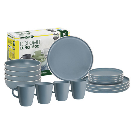 PACK VAISSELLE LUNCH BOX DOLOMIT BLEU 16 PIECES STONE TOUCH ANTIGLISSE BRUNNER