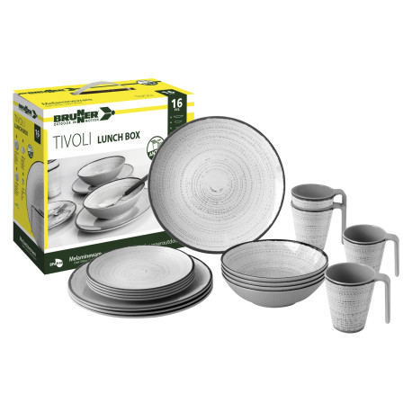 PACK VAISSELLE LUNCH BOX TIVOLI 16 PIECES MELAMINE ANTIGLISSE BRUNNER