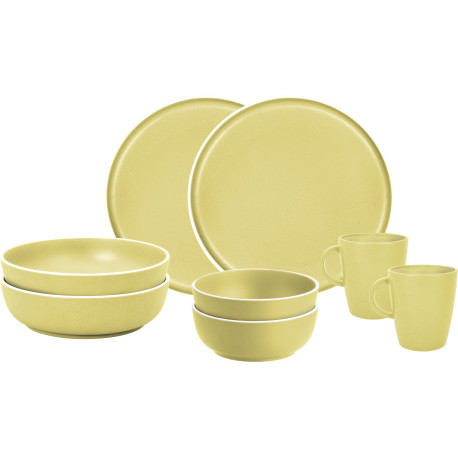 PACK VAISSELLE TETE A TETE DOLOMIT JAUNE 8 PIECES STONE TOUCH ANTIGLISSE BRUNNER