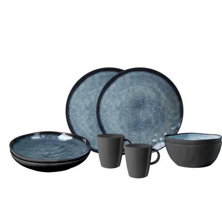 PACK VAISSELLE TETE A TETE VENETIAN GRIS 8 PIECES MELAMINE ANTIGLISSE BRUNNER