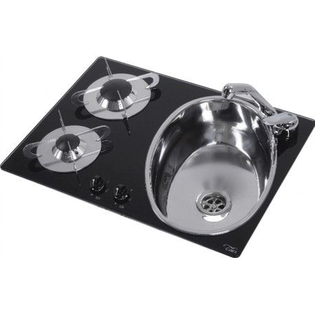 PLAQUE DE CUISSON 2 FEUX + LAVABO Largeur : 540 MM + Hauteur : 47+140 MM