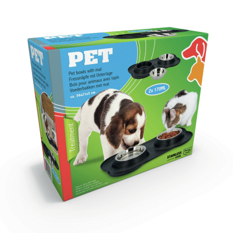Gamelle double 170 ml pour animaux sur tapis souple